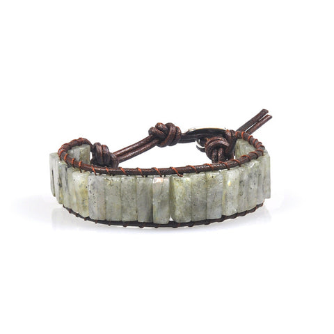 Image of Chakra Bracelet Jewelry Handmade Multi Color Natural Stone Tube Beads Leather Wrap Couples Bracelets Creative Hologram Bracelets