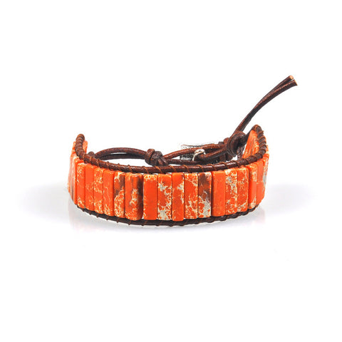 Image of Chakra Bracelet Jewelry Handmade Multi Color Natural Stone Tube Beads Leather Wrap Couples Bracelets Creative Hologram Bracelets