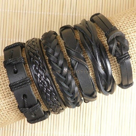 Image of 6pcs Handmade ethnic tribal genuine braided leather