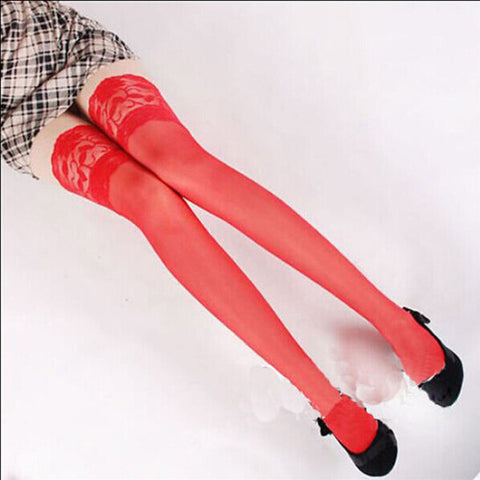 Image of Thigh High Stockings Lace Top Sheer Stay Up Thigh High Stockings Pantyhose