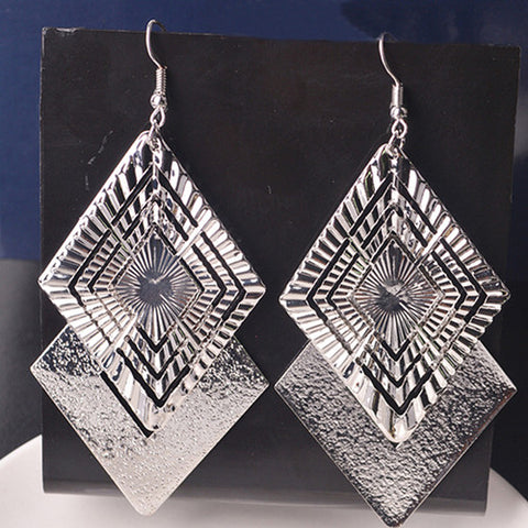 Image of Rock Punk Big Leaf Geometric Water Drop Metal Long Dangle Earrings For Women Bohemian Fashion Jewelry