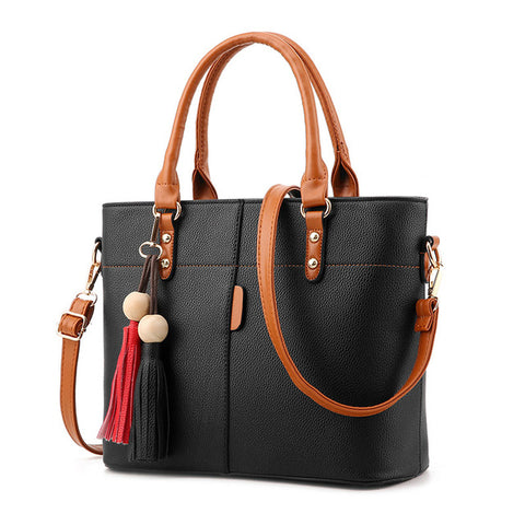Image of Tassel Tote Bag Women Soft Leather Ladies Handbag Crossbody Messenger Bag