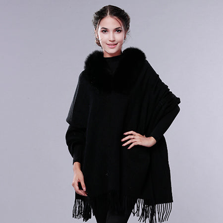 Image of Cashmere Wool Fur Shawl Women Winter Long Warm Fur Scarf