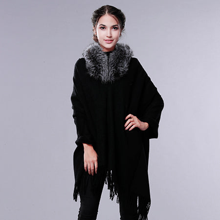 Cashmere Wool Fur Shawl Women Winter Long Warm Fur Scarf