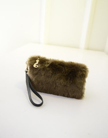 Image of Faux Fur Handbag Plush Wristlet  Clutch for women