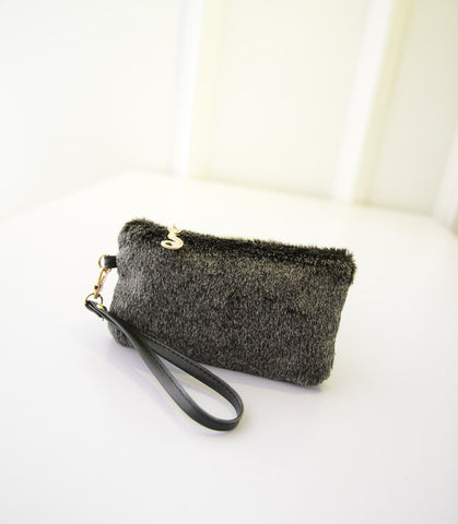 Image of Faux Fur Handbag Plush Wristlet Clutch for women