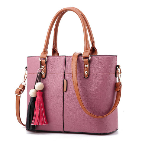Image of Tassel Tote Bag Women Soft Leather Ladies Handbag Crossbody Messenger Bag