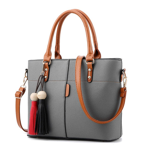 Image of Tassel Tote Bag Women Soft Leather Ladies Handbag Crossbody Messenger Bag