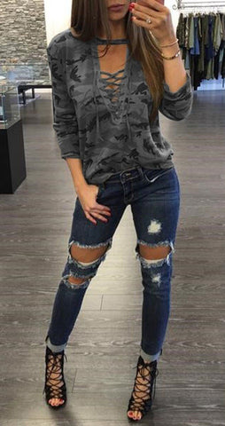 Image of Take Me Hunting Laced-up Camo Shirt