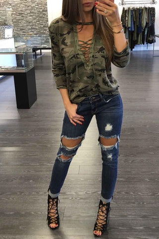 Image of Take Me Hunting Laced-up Camo Shirt