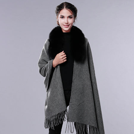 Cashmere Wool Fur Shawl Women Winter Long Warm Fur Scarf