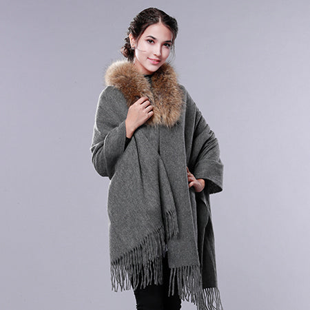 Image of Cashmere Wool Fur Shawl Women Winter Long Warm Fur Scarf
