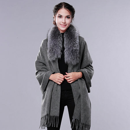 Image of Cashmere Wool Fur Shawl Women Winter Long Warm Fur Scarf