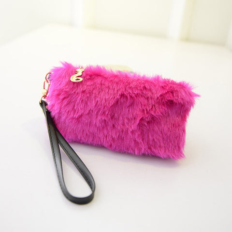 Image of Faux Fur Handbag Plush Wristlet Clutch for women