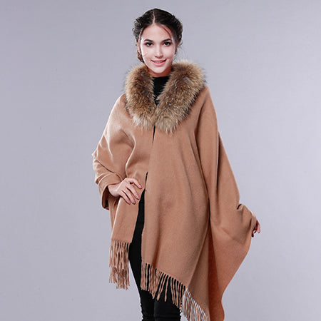 Cashmere Wool Fur Shawl Women Winter Long Warm Fur Scarf