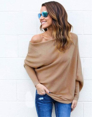 Image of Off Shoulder Oversized Winter Off Shoulder Oversized Knitted Sweaters Ladies Runway Sweaters Winter Tops