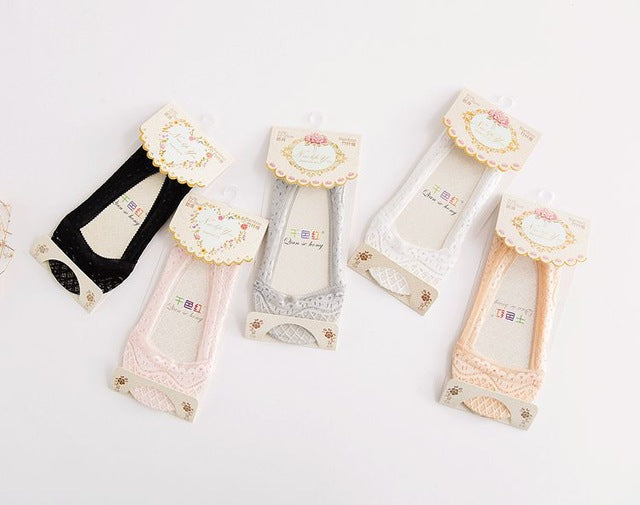 5 pairs full-circle silicone lace non-slip stealth socks