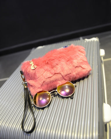 Image of Faux Fur Handbag Plush Wristlet Clutch for women