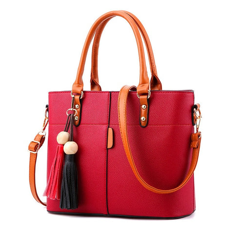 Image of Tassel Tote Bag Women Soft Leather Ladies Handbag Crossbody Messenger Bag