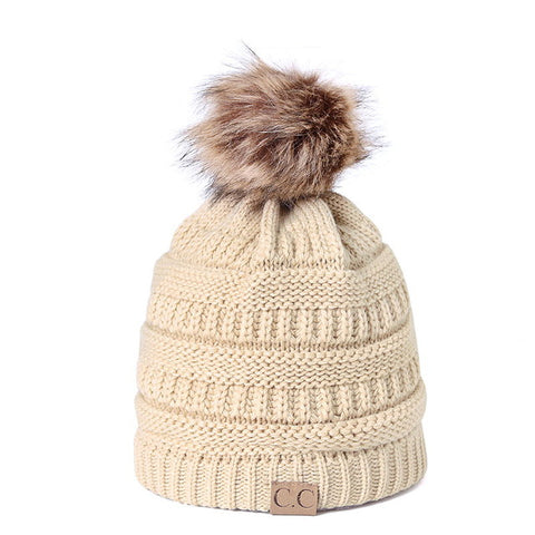 Image of Knitted Beanie with faux fur