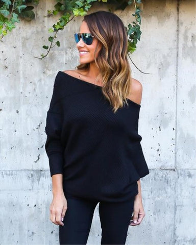 Image of Off Shoulder Oversized Winter Off Shoulder Oversized Knitted Sweaters Ladies Runway Sweaters Winter Tops