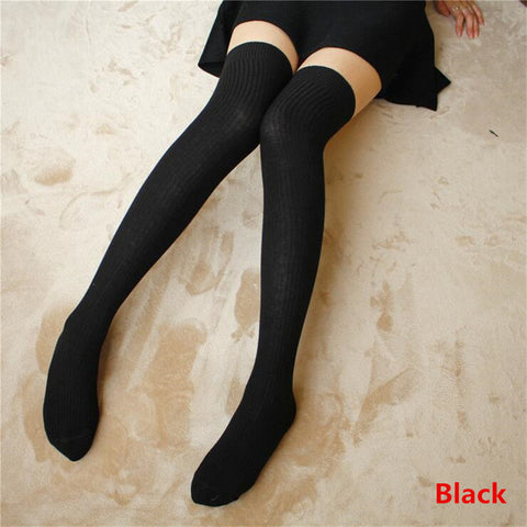Image of Thigh High Striped & Ribbed Sexy Women Cotton Adult Stockings Warm Thigh High Over The Knee Socks Non-slip