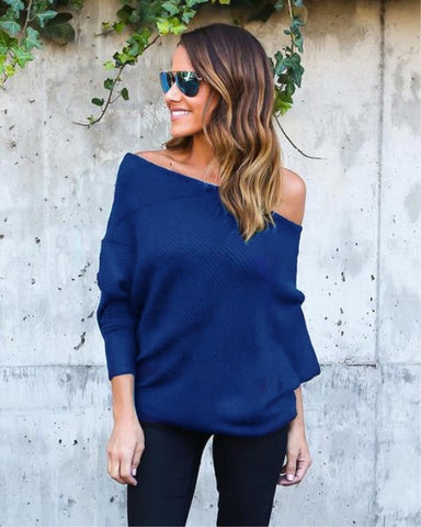 Image of Off Shoulder Oversized Winter Off Shoulder Oversized Knitted Sweaters Ladies Runway Sweaters Winter Tops