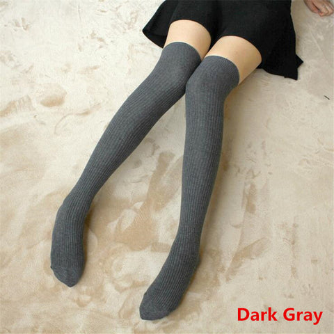 Image of Thigh High Striped & Ribbed Sexy Women Cotton Adult Stockings Warm Thigh High Over The Knee Socks Non-slip