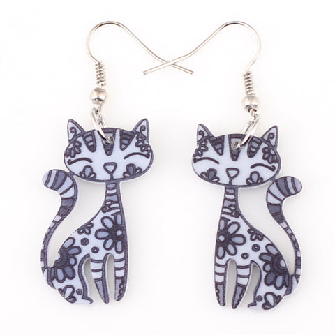 Image of Cat Earrings Dangle Long Acrylic Pattern Earring Jewelry