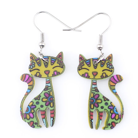 Image of Cat Earrings Dangle Long Acrylic Pattern Earring Jewelry