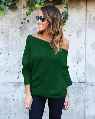 Image of Off Shoulder Oversized Winter Off Shoulder Oversized Knitted Sweaters Ladies Runway Sweaters Winter Tops