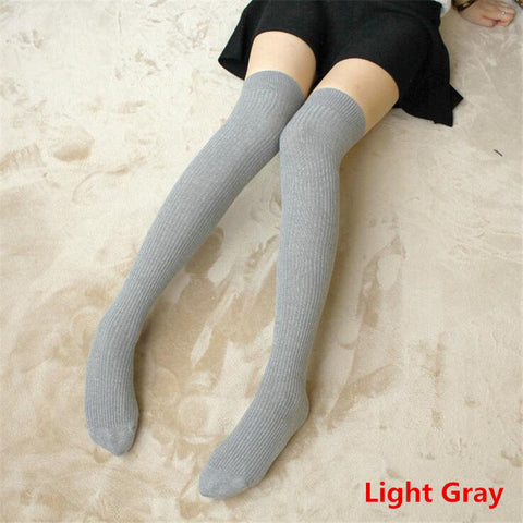 Image of Thigh High Striped & Ribbed Sexy Women Cotton Adult Stockings Warm Thigh High Over The Knee Socks Non-slip
