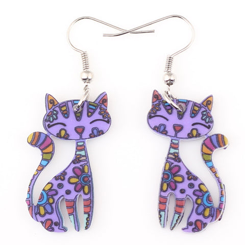 Image of Cat Earrings Dangle Long Acrylic Pattern Earring Jewelry