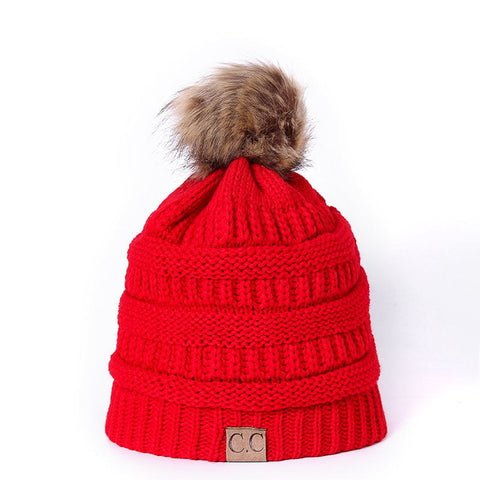 Image of Knitted Beanie with faux fur