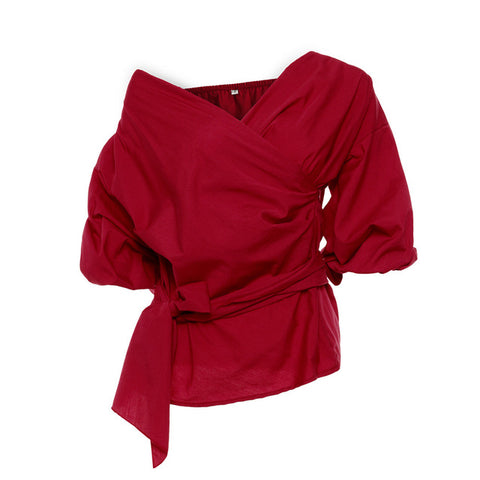 Image of Sexy V neck Off Shoulder Women Crossover Blouse