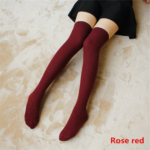 Image of Thigh High Striped & Ribbed Sexy Women Cotton Adult Stockings Warm Thigh High Over The Knee Socks Non-slip