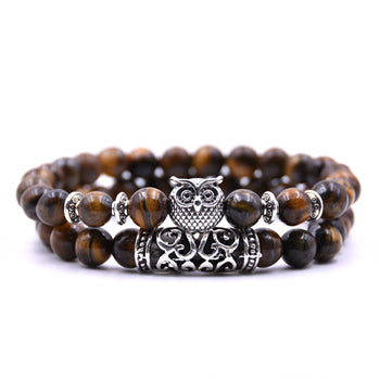 Image of 8mm Owl Stone Bracelet Sets Charms Friendship Bracelets & Bangles in 16 Colors different colors of 2Pcs/sets