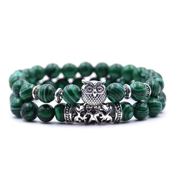 Image of 8mm Owl Stone Bracelet Sets Charms Friendship Bracelets & Bangles in 16 Colors different colors of 2Pcs/sets