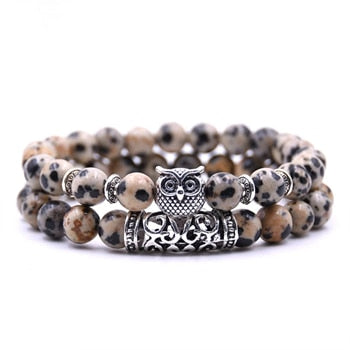 Image of 8mm Owl Stone Bracelet Sets Charms Friendship Bracelets & Bangles in 16 Colors different colors of 2Pcs/sets