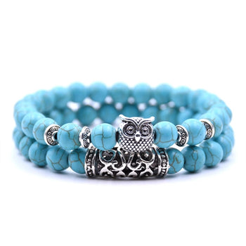 Image of 8mm Owl Stone Bracelet Sets Charms Friendship Bracelets & Bangles in 16 Colors different colors of 2Pcs/sets