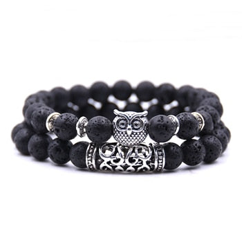 Image of 8mm Owl Stone Bracelet Sets Charms Friendship Bracelets & Bangles in 16 Colors different colors of 2Pcs/sets