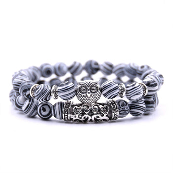 Image of 8mm Owl Stone Bracelet Sets Charms Friendship Bracelets & Bangles in 16 Colors different colors of 2Pcs/sets