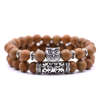 Image of 8mm Owl Stone Bracelet Sets Charms Friendship Bracelets & Bangles in 16 Colors different colors of 2Pcs/sets