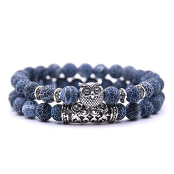Image of 8mm Owl Stone Bracelet Sets Charms Friendship Bracelets & Bangles in 16 Colors different colors of 2Pcs/sets