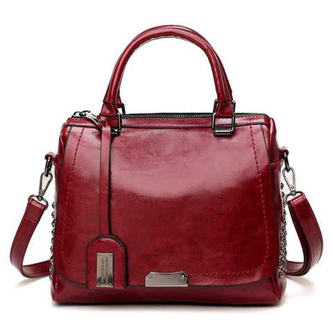 Image of Large Capacity Brand Oil Wax Leather Rivet Boston Bag High Quality Female Cross-body Tote Shoulder Bag|Shoulder Bags