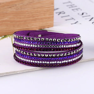 HOCOLE Vintage Leather Wrap Multilayer Bracelets For Women Fashion Crystal Rhinestone Bracelet Female Party Gift Charm Jewelry