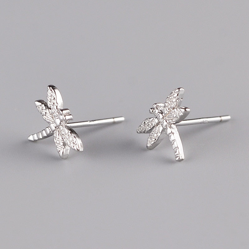 100% 925 Sterling Silver Dragonfly Stud Earrings