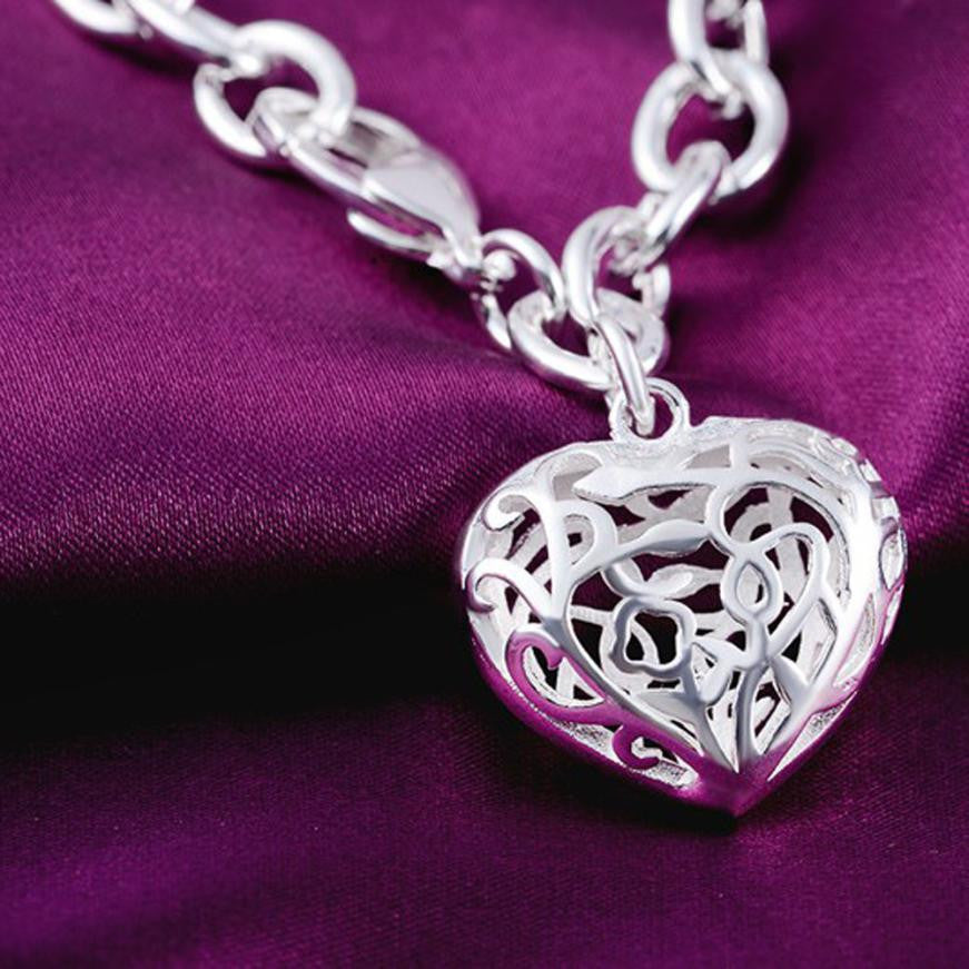 Sterling Silver Plated Heart Bangle Bracelet Charm