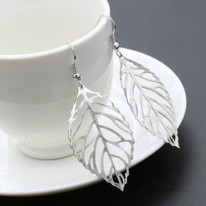 Leaf Drop Earrings in Silver or Gold