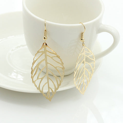 Image of Leaf Drop Earrings in Silver or Gold
